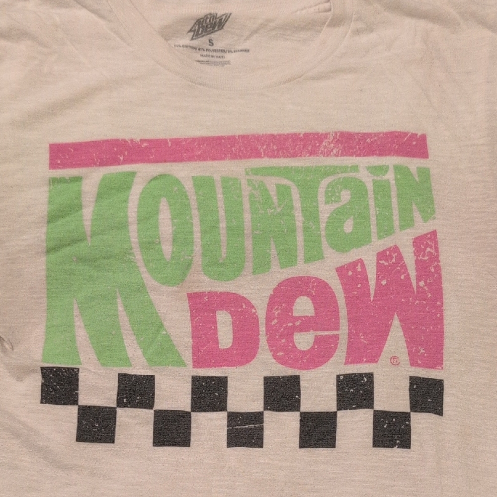 Graphic Tee - Cream, Green, and Pink Mountain Dew